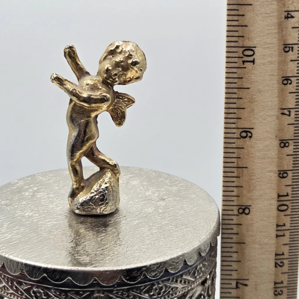 Vintage Filigree Hairspray Cover With Cherub Finial Gold Tone Hollywood Regency